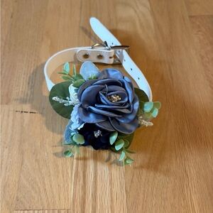 Floral Dog Collar with Blue Rose